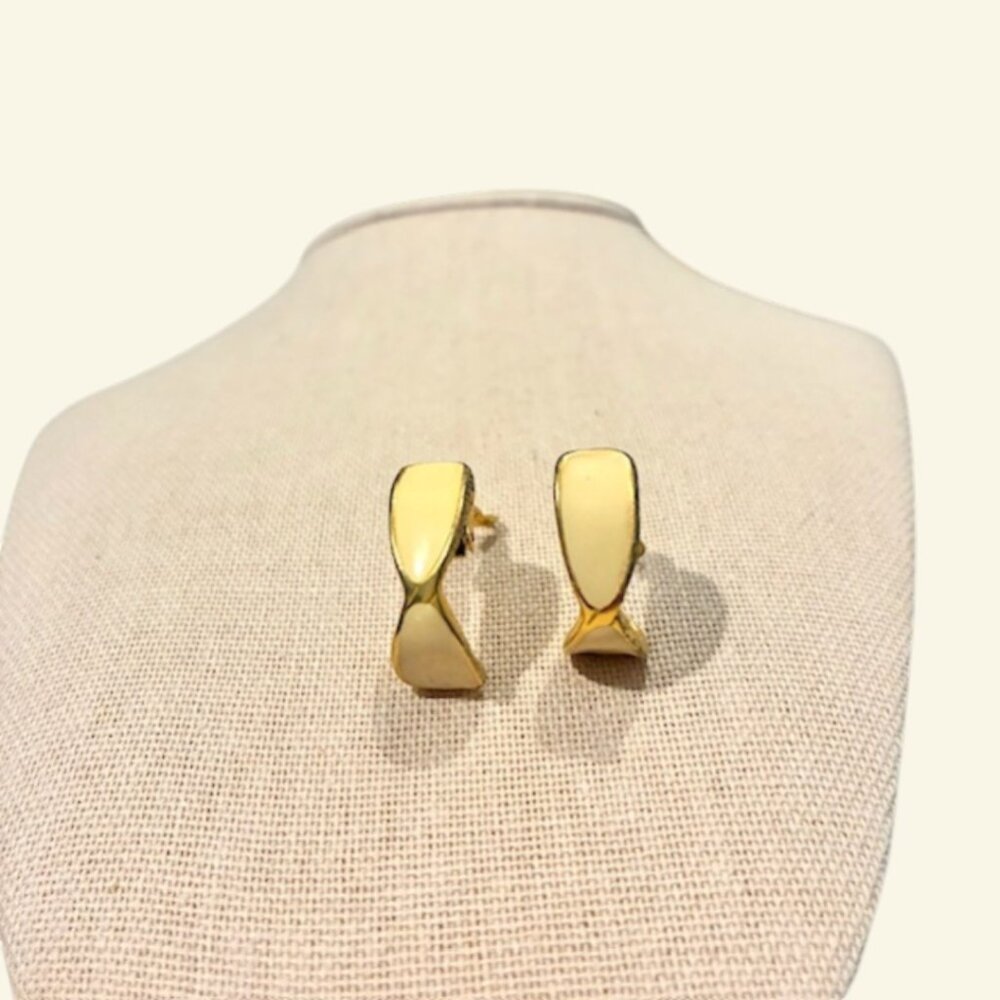 Vintage Metal Enamel  Gold Tone Earrings Signed